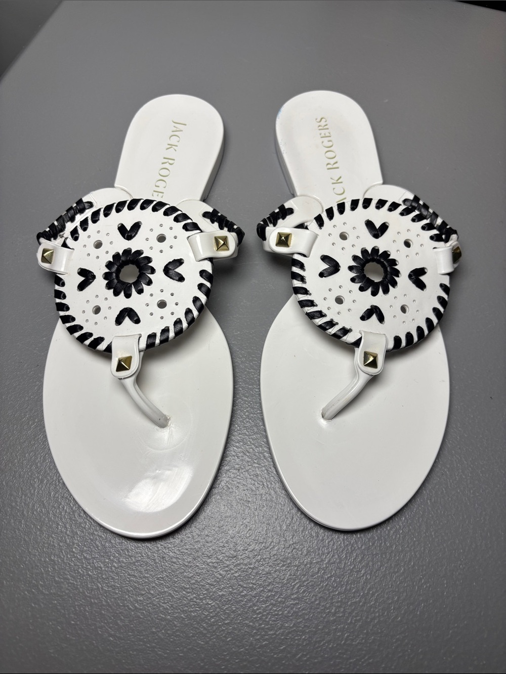 Jack Rogers Georgica Jelly Thong Sandals Flip Flops White Black Women's Size 8